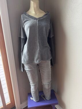 Venti6 Italian-made hooded athleisure jogger outfit, gray, raw hem size XS